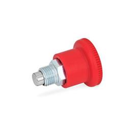 GN 822 Mini Indexing Plungers, Covered Indexing Mechanism, with Red Knob Material: ST - Steel<br />Type: C - With rest position<br />Color: RT - Red, RAL 3000