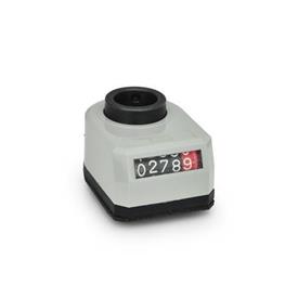 GN 953 Position Indicators, 5 Digits, Digital Indication, Mechanical Counter, Hollow Shaft Steel Installation (Front view): AR - On the chamfer, below<br />Color: GR - Gray, RAL 7035