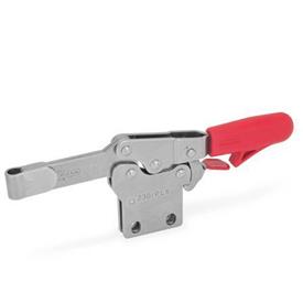 GN 820.4 Toggle Clamps, Stainless Steel, Operating Lever Horizontal, with Lock Mechanism, with Vertical Mounting Base Material: NI - Stainless steel<br />Type: PL - Solid clamping arm, with clasp for welding