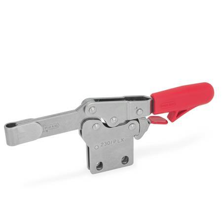 GN 820.4 Toggle Clamps, Stainless Steel, Operating Lever Horizontal, with Lock Mechanism, with Vertical Mounting Base Material: NI - Stainless steel
Type: PL - Solid clamping arm, with clasp for welding