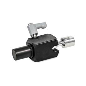 GN 487 Swivel Ball Joint Mounting Clamps, Aluminum Type: W - With bolt<br />Coding: I - Ball element with internal thread<br />Identification no.: 1 - Clamping with adjustable hand lever<br />Finish: ES - Anodized, black