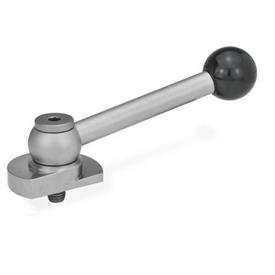 GN 918.6 Clamping Bolts, Stainless Steel, Upward Clamping, with Threaded Bolt Type: KV - With ball lever, angular (serration)<br />Clamping direction: R - By clockwise rotation (drawn version)