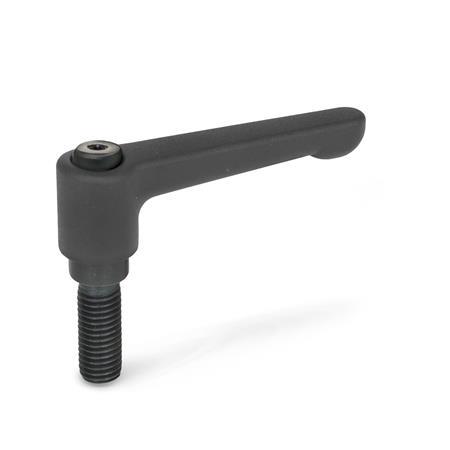 Manettes indexables plates GN 302: Zinc moulé sous pression, insert en acier, noirci,  avec filetage externe