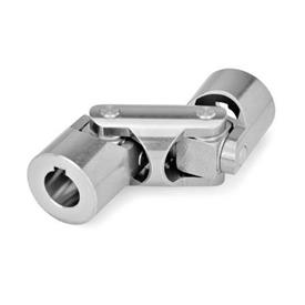 DIN 808 Giunti cardanici con cuscinetto a frizione, acciaio INOX Materiale: NI - Acciaio INOX<br />Codice foro alesato: K - Con sede per chiavetta DIN 6885-1 P9<br />Tipo: DG - Doppio, cuscinetto a frizione