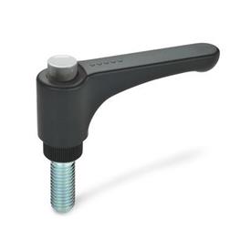 GN 600 Flat Adjustable Hand Levers, with Releasing Button, Plastic, Threaded Stud Steel Color (Releasing button): DGR - Gray, RAL 7035, shiny finish