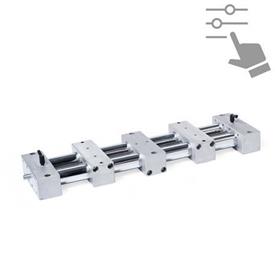 GN 6950 Precision Double Tube Linear Actuators, Steel / Stainless Steel, with Two Independent Single Sliders, Configurable 