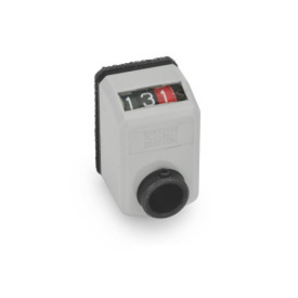 GN 955 Position Indicators, Hollow Shaft Steel, 3 Digits, Digital Indication, Mechanical Counter Display position: AN - On the chamfer, above<br />Color: GR - Gray, RAL 7035, shiny finish