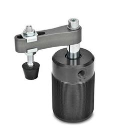 GN 876 Swing Clamps, Pneumatic, with Screw-In Thread Type: AC - Clamping arm with slotted hole, with two flanged washers and GN 708.1 spindle assembly