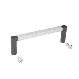GN 423 U-Handles, for 19“ Rack and Enclosure Layout Type: A - Mounting from the back (Self-tapping screws)<br />Finish: ELS - Anodized, natural color / Handle shanks black, matte