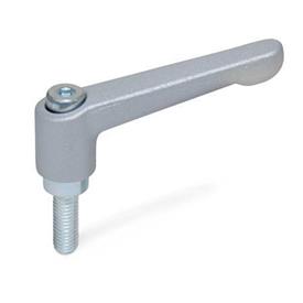 GN 300.2 Adjustable Hand Levers, Zinc Die Casting, with Threaded Stud Steel Zinc Plated Color: SR - Silver, RAL 9006, textured finish