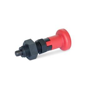 GN 617.2 Indexing Plungers, Threaded Body Plastic, Plunger Pin Steel, with Red Knob Type: CK - With rest position, with lock nut<br />Material: ST - Steel