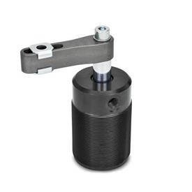 GN 876 Swing Clamps, Pneumatic, with Screw-In Thread Type: A - Clamping arm with slotted hole and two flanged washers
