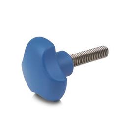 GN 5342 Boutons Tristar, plastique, détectable, conforme FDA, goujon fileté inox Matériau/Finition: VDB - visible à l’œil nu, bleu, RAL 5005, finition mat