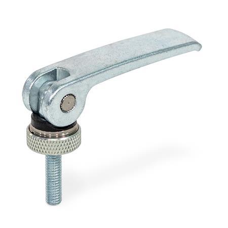 GN 927.3 Clamping Levers with Eccentrical Cam with Threaded Stud, Lever Steel Type: A - Plastic contact plate with setting nut