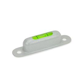 GN 2282 Screw-OnSpirit Levels, Housing Brass, for Mounting with Screws Sensitivity: 50 - Angle minutes, bubble move by 2 mm<br />Material / Finish: MSR - Silver, RAL 9006, textured finish<br />Identification no.: 1 - Viewing window top