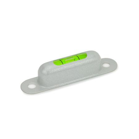 GN 2282 Screw-OnSpirit Levels, Housing Brass, for Mounting with Screws Sensitivity: 50 - Angle minutes, bubble move by 2 mm
Material / Finish: MSR - Silver, RAL 9006, textured finish
Identification no.: 1 - Viewing window top