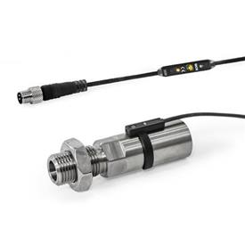 GN 817.7 Rastbolzen, Edelstahl, pneumatisch betätigt Form: A - pneumatisch einfachwirkend, per Federkraft ausrastend<br />Kennzeichen: BS0,4 - beidseitige Positionsabfrage, mit Stecker, Kabel 0,4 m