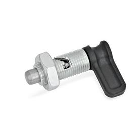 GN 712 Cam Action Indexing Plungers, Plunger Pin Protruded Type: SK - With safety-rest position, with lock nut