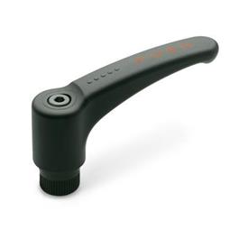 GN 604.2 Safety Hand Levers, Plastic, Threaded Bushing Steel 