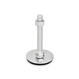 GN 41 Stainless Steel Leveling Feet, AISI 304 Type (Base): D3 - With rubber pad, vulcanized, black<br />Version (Screw): SK - With nut, external hexagon at the bottom