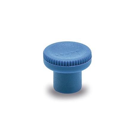 GN 676 Boutons moletés, plastique, détectables, conforme FDA, douille filetée inox Matériau/Finition: VDB - visible à l’œil nu, bleu, RAL 5005, matte