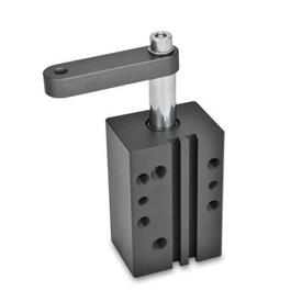 GN 875 Swing Clamps, Pneumatic, in Block Version Type: B - Clamping arm with threaded hole