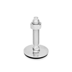 GN 41 Stainless Steel Leveling Feet, AISI 304 Type (Base): D3 - With rubber pad, vulcanized, black<br />Version (Screw): VK - With nut, external hexagon at the top and wrench flat at the bottom