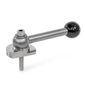 GN 918.6 Clamping Bolts, Stainless Steel, Upward Clamping, Screw from the Operator's Side Type: GVS - With ball lever, straight (serration)<br />Clamping direction: R - By clockwise rotation (drawn version)