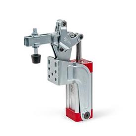 GN 862 Toggle Clamps, Steel, Pneumatic, with Angled Base Type: CPV - Forked clamping arm, with two flanged washers and clamping screw GN 708.1