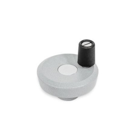 GN 923 Volantini a disco, alluminio, rivestimento con polveri Tipo: R - Con impugnatura girevole<br />Colore: SR - argento, RAL 9006, finitura testurizzata<br />d<sub>1</sub>: 50...63 - Disk handwheel