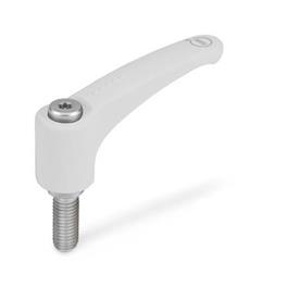 GN 604.1 Adjustable Hand Levers, Handle Plastic, Antimicrobial, Threaded Stud Stainless Steel Finish: WSA - White, RAL 9016, matte finish
