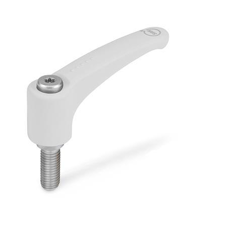 GN 604.1 Adjustable Hand Levers, Antibacterial Plastic, Threaded Stud Stainless Steel Finish: WSA - White, RAL 9016, matte finish