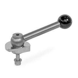 GN 918.7 Clamping Bolts, Stainless Steel, Downward Clamping, Screw from the Back Type: KVB - With ball lever, angular (serration)<br />Clamping direction: L - By anti-clockwise rotation
