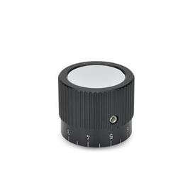 GN 726.1 Control Knobs, Aluminum, Black Anodized Type: S - With scale 0...9, 20 graduations<br />Identification no.: 1 - With grub screw