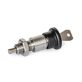 GN 814 Stainless Steel Indexing Plungers, Lockable Type: AK - Front locking, with lock nut