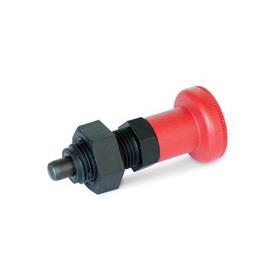 GN 617.2 Indexing Plungers, Threaded Body Plastic, Plunger Pin Steel, with Red Knob Type: BK - Without rest position, with lock nut<br />Material: ST - Steel