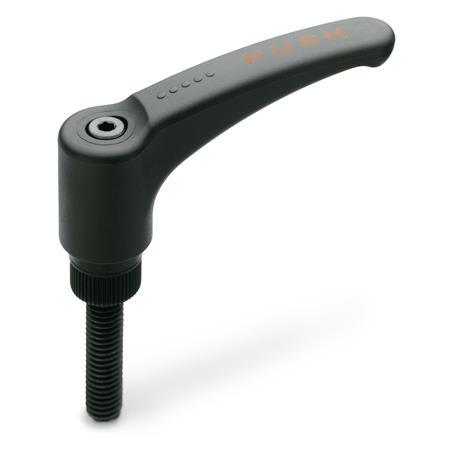 Safety Hand Levers GN 604.2: Plastic, Threaded Stud Steel, Push to Engage