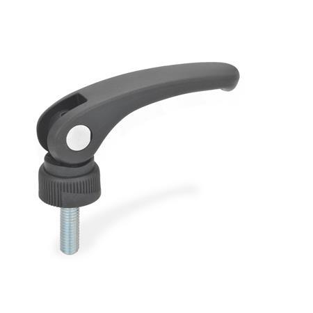 GN 926 Clamping Levers with Eccentrical Cam, Plastic, with Threaded Stud Steel Type: A - With adjustable contact plate