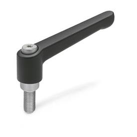 GN 300.1 Adjustable Hand Levers, Zinc Die Casting, Threaded Stud Stainless Steel Color: SW - Black, RAL 9005, textured finish