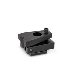 GN 9190.1 Pince latéraux avec filetage de serrage Type: P - Avec mâchoire de serrage prismatique<br />Codage: G - Course de serrage avec vis à bille orientable