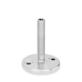 GN 23 Leveling Feet, Stainless Steel Type (Foot plate): D0 - Fine turned, without rubber underlay<br />Version of the screw: U - Without nut, hex socket at the top and wrench flat at the bottom