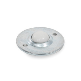 GN 509.8 Elementi di scorrimento a sfera, corpo di contenimento in lamiera d'acciaio, con flangia di montaggio Materiale corpo di contenimento: S - Lamiera d'acciaio<br />Materiale sfera di carico: KU - Plastica