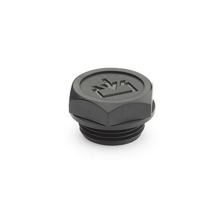 Threaded Plugs GN 747: Plastic, Seal Overlying, with DIN-Re-Fill Symbol
