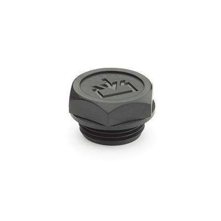 GN 747 Threaded Plugs with DIN-Re-Fill Symbol, Seal Overlying, Plastic Type: A - Without dipstick
Identification no.: 1 - Without vent hole