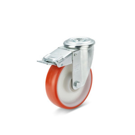 GN 22882 Medium Duty Casters, Wheel Tread Polyurethane, Wheel Core Polyamide, Light Version Bearing type: K - Ball bearing<br />Type (bracket): RF - Swivel bracket with center hole, with total lock brake<br />Coding: L - Light version<br />Material (bracket): ST - Steel sheet metal