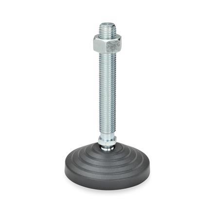 Winco 440.1-80-M10-60-KR Series GN 440.1 Carbon Steel Leveling Feet with Fixing Lug and Plastic Base Cap 80mm Base Diameter Metric Size J.W M10 x 1.5 Thread Size 60mm Thread Length Inc. Zinc Plated and Blue Passivated Finish 