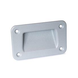 GN 7330 Gripping Trays, Zinc Die Casting, Screw-In Type Type: A - Mounting from the operator's side (for identification no. 2 with four countersunk sealing screws)<br />Identification no.: 1 - Without Seal<br />Finish: SR - Silver, RAL 9006, textured finish