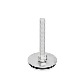 GN 41 Stainless Steel Leveling Feet, AISI 304 Type (Base): D3 - With rubber pad, vulcanized, black<br />Version (Screw): S - Without nut, external hexagon at the bottom
