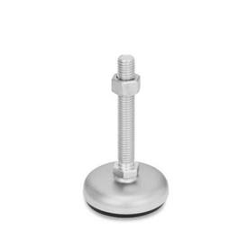 GN 31 Stainless Steel Leveling Feet with Rubber Pad Type (Base): B1 - Matte shot-blasted, rubber inlaid, black<br />Version (Screw): SK - With nut, external hexagon at the bottom