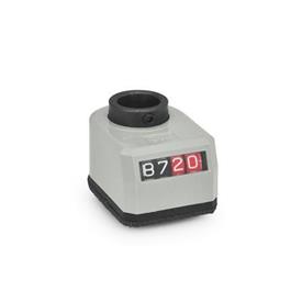 GN 954 Position Indicators, 4 Digits, Digital Indication, Mechanical Counter, Hollow Shaft Steel Installation (Front view): AR - On the chamfer, below<br />Color: GR - Gray, RAL 7035